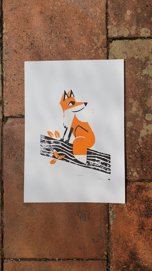 What's up Fox - A4 lino print by Peski Studio