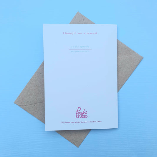 I brought you a present Dog - Christmas Greetings Card - by Peski Studio