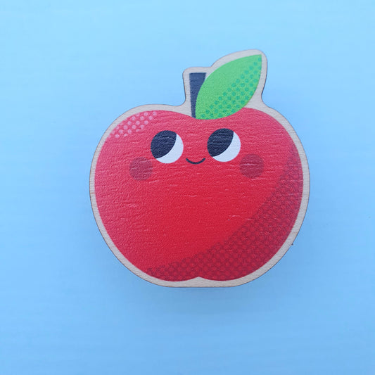 Cute Apple - wood pin badge