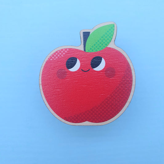 Cute Apple - ply wood pin badge