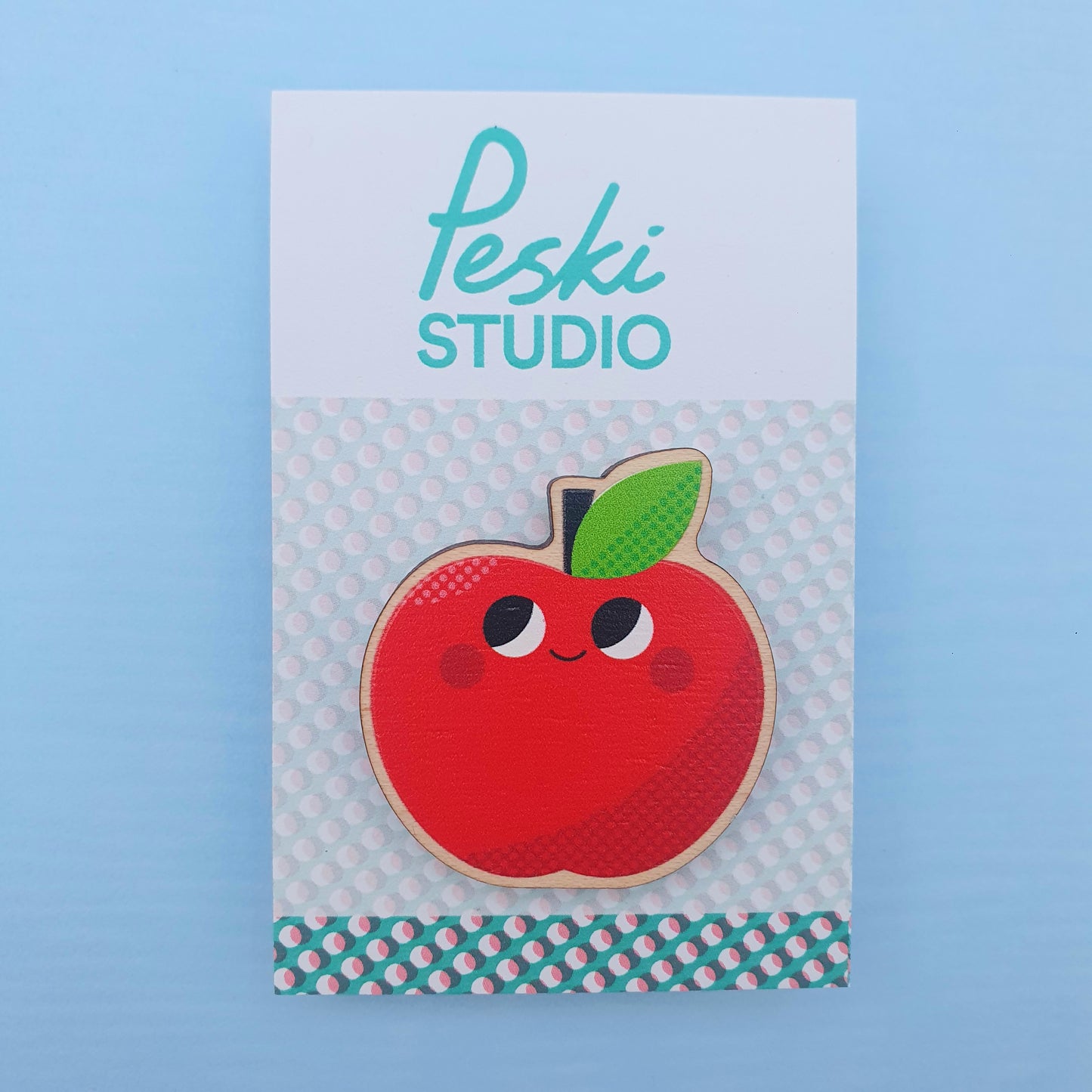 Cute Apple - ply wood pin badge