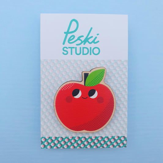 Cute Apple - ply wood pin badge