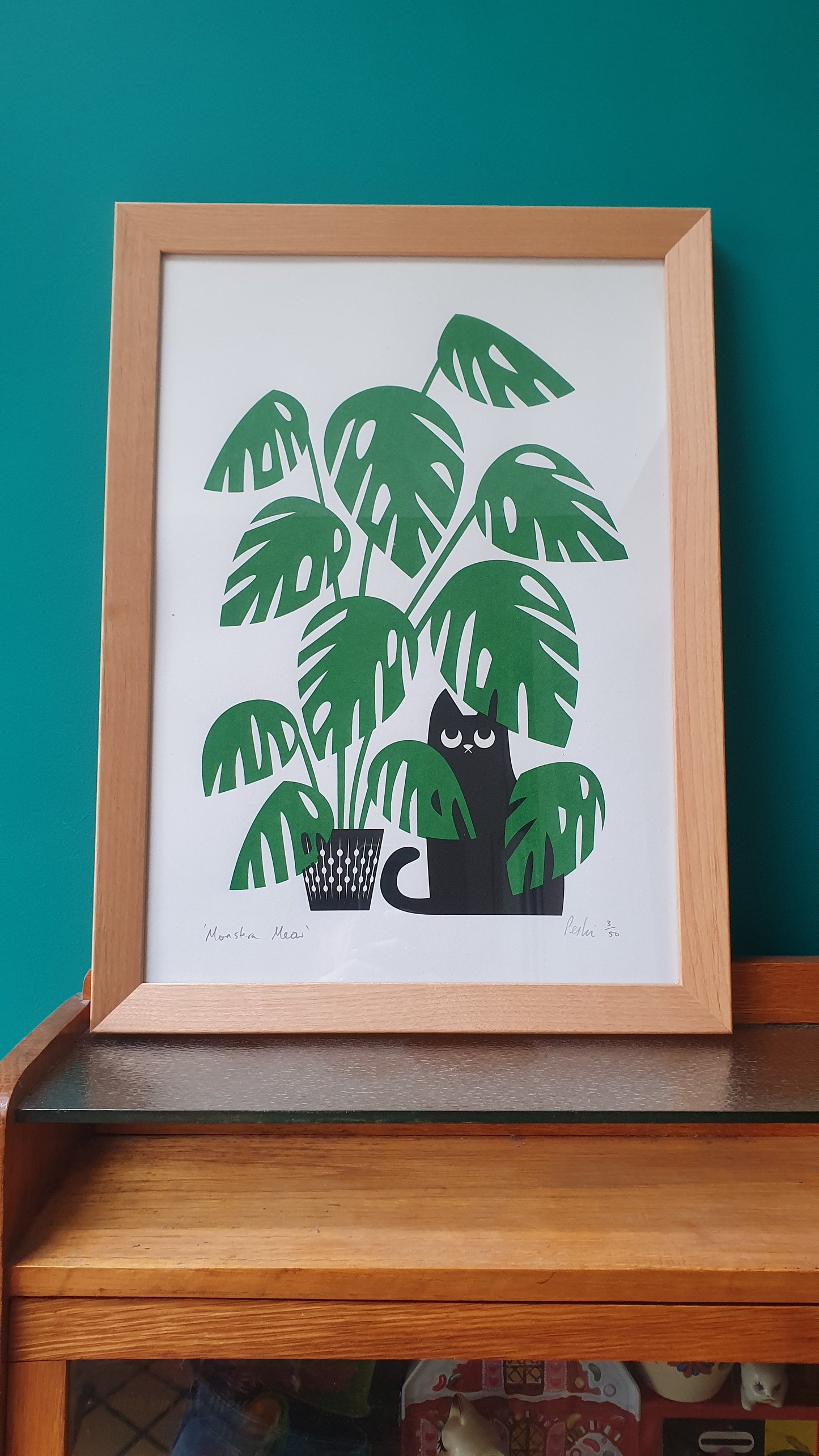 Monstera Meow - A3 Screen print - by Peski Studio