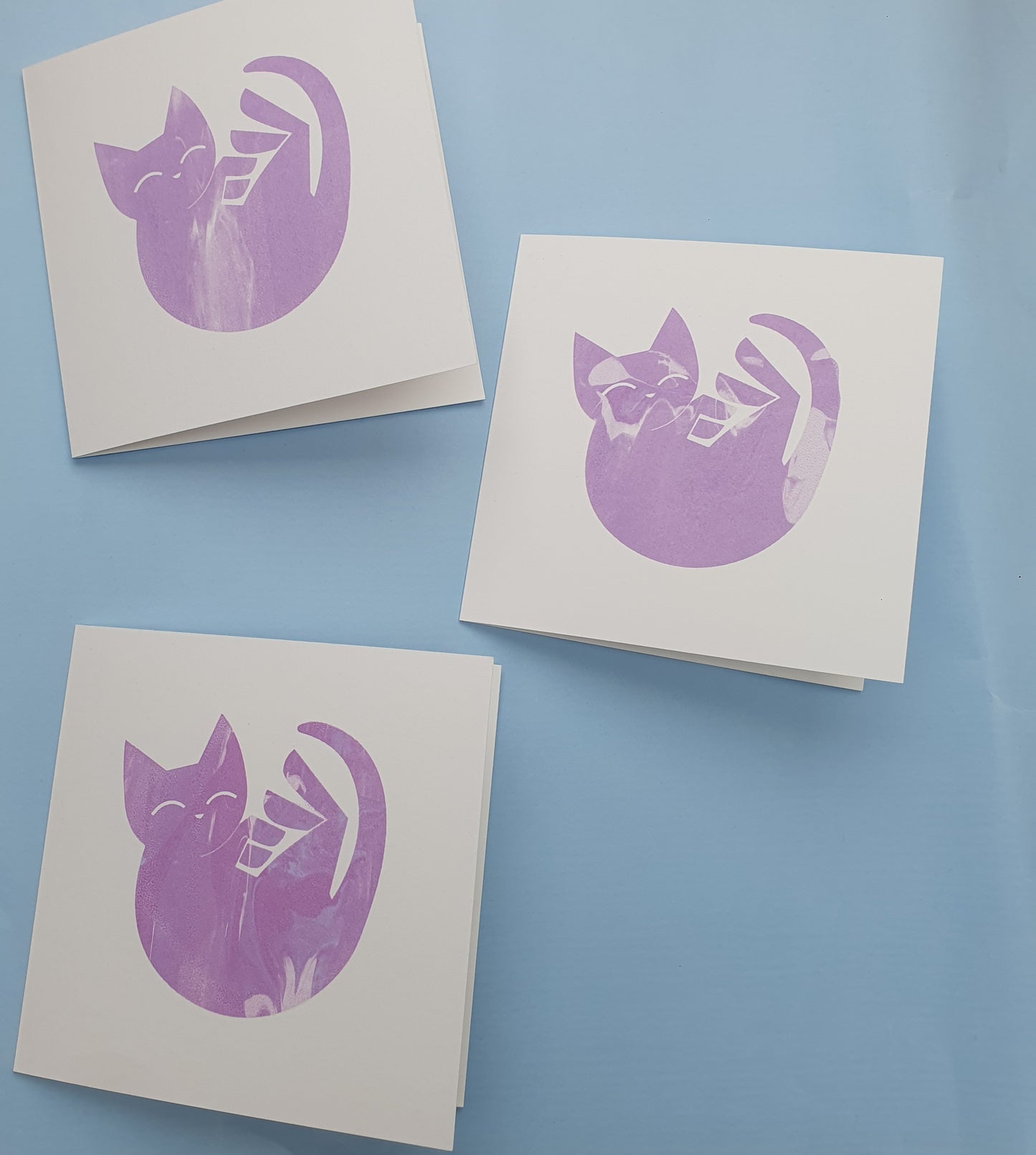 Kitten nap - 1 screen printed greetings card - by Peski Studio