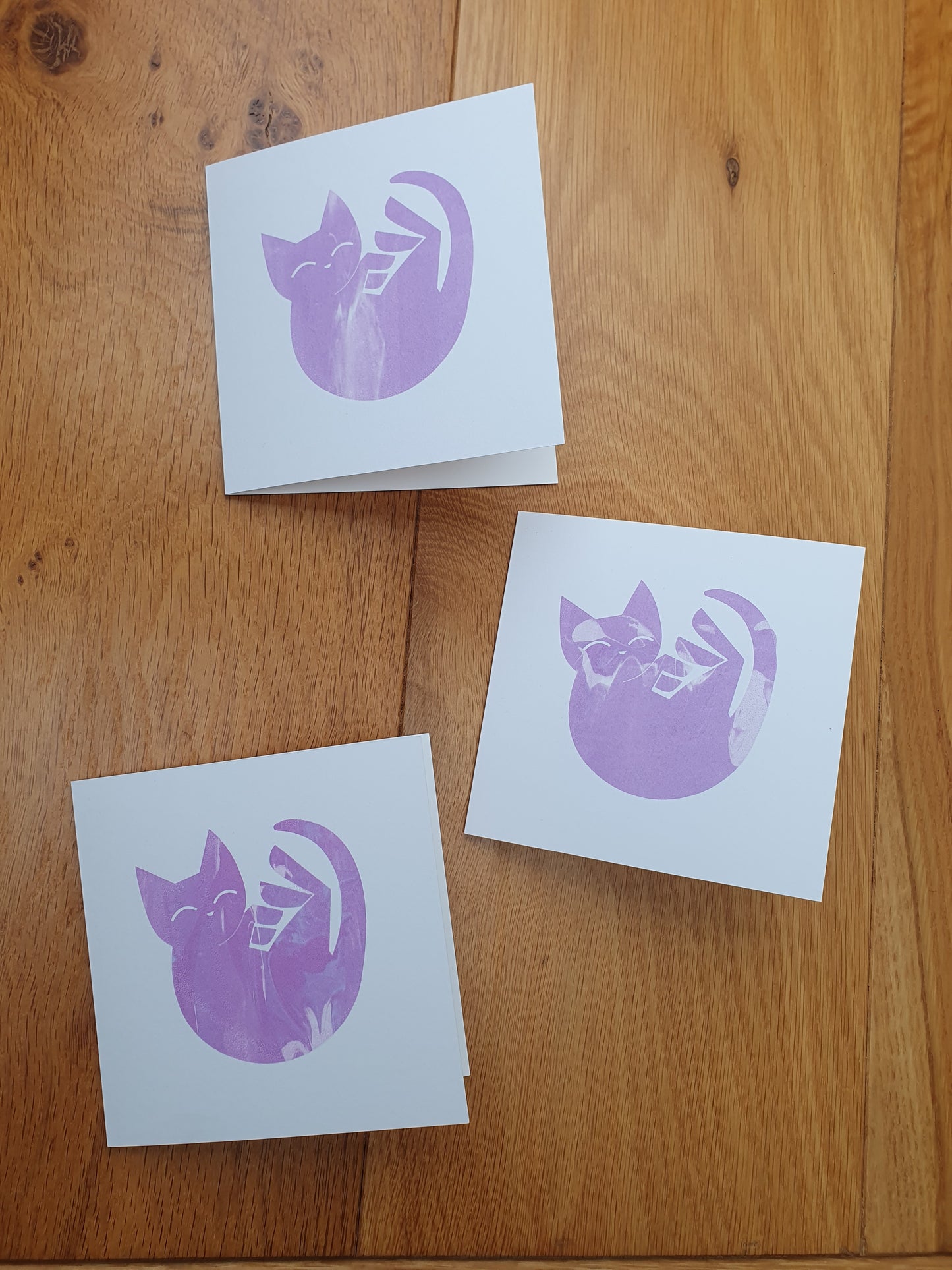Kitten nap - 1 screen printed greetings card - by Peski Studio