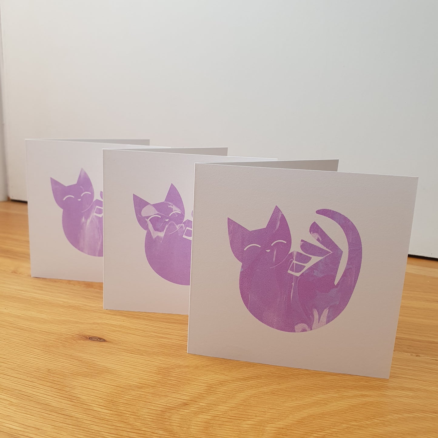 Kitten nap - 1 screen printed greetings card - by Peski Studio