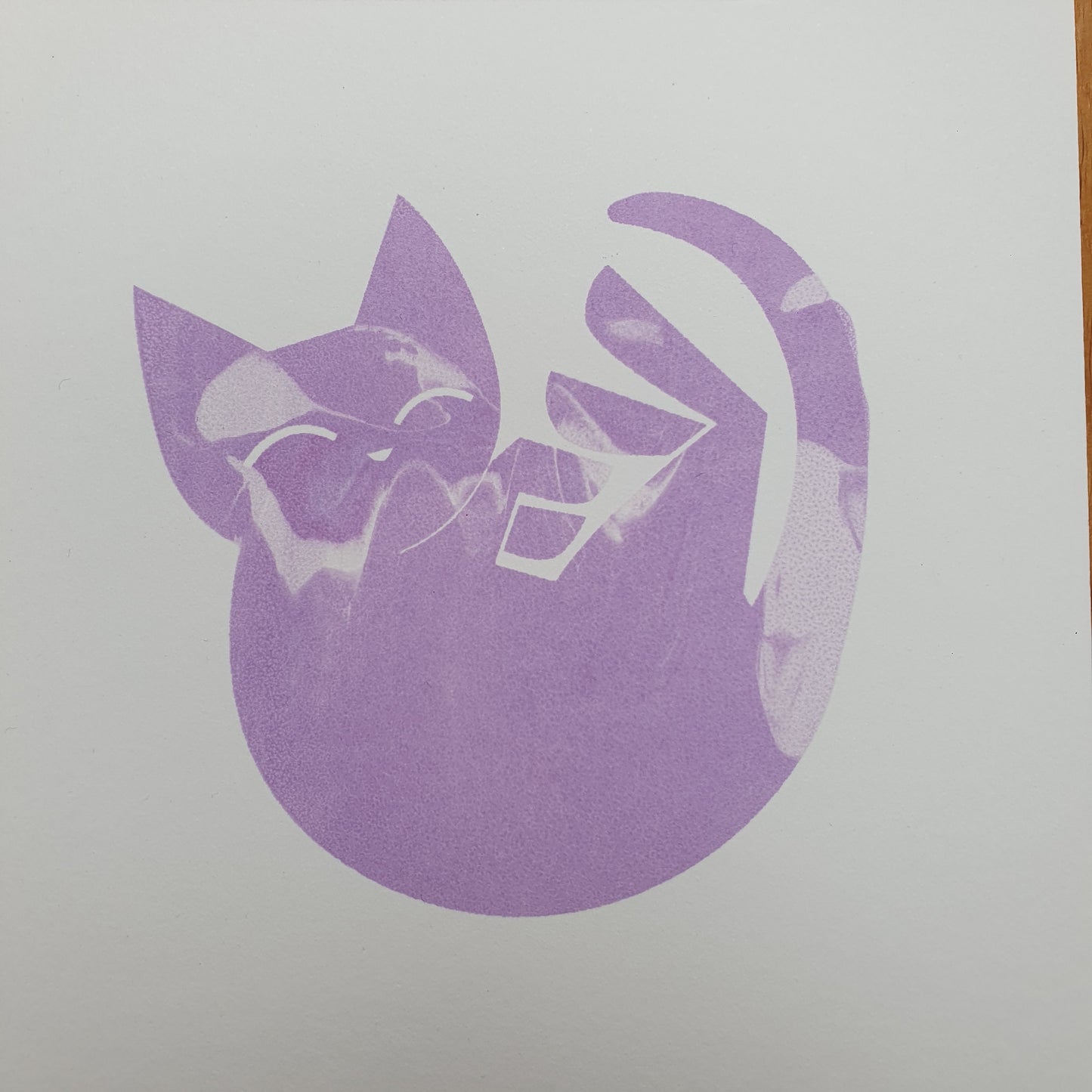 Kitten nap - 1 screen printed greetings card - by Peski Studio