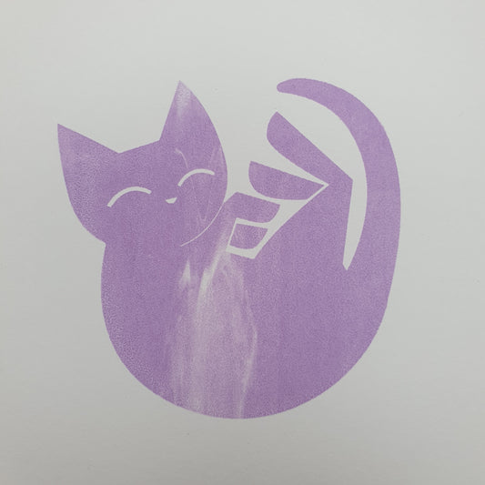 Kitten nap - 1 screen printed greetings card - by Peski Studio