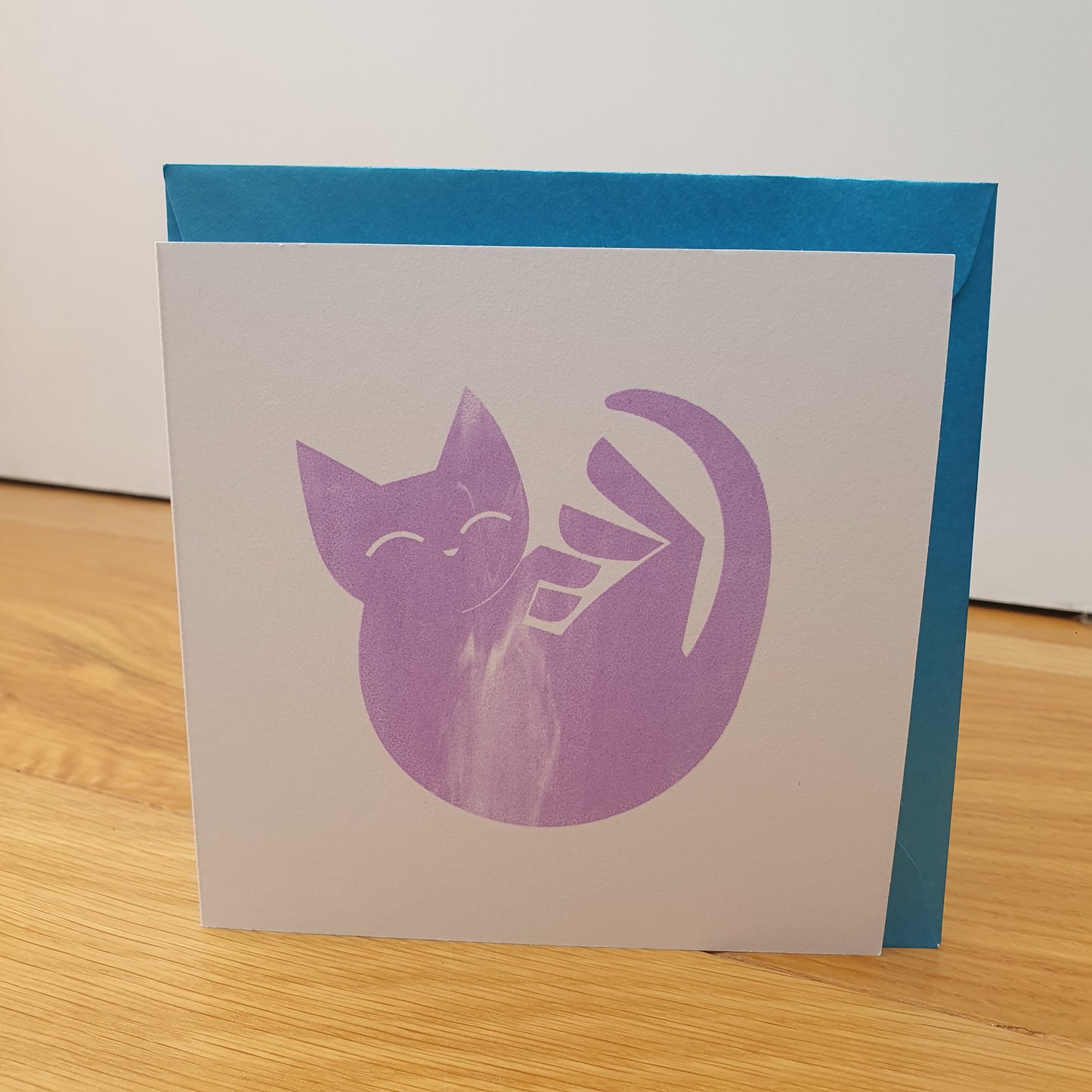 Kitten nap - 1 screen printed greetings card - by Peski Studio