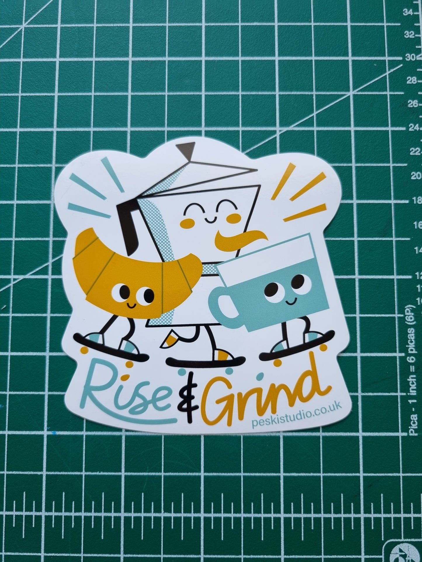 Rise and Grind - skate sticker vinyl sticker - by Peski Studio