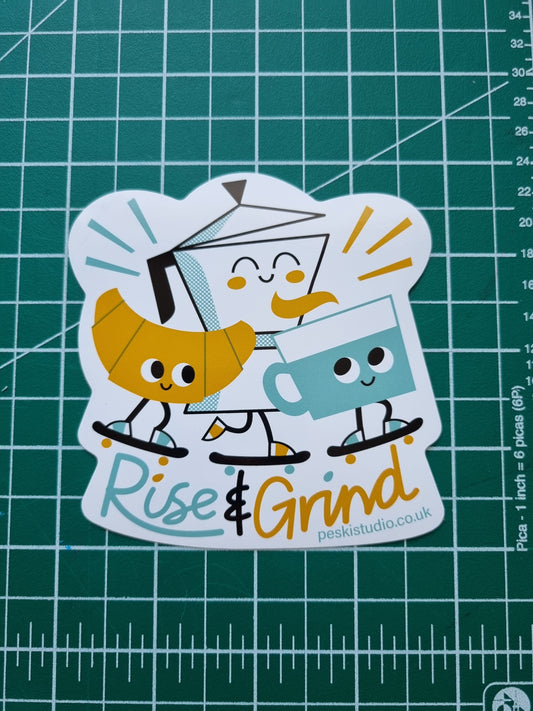 Rise and Grind - skate sticker vinyl sticker - by Peski Studio