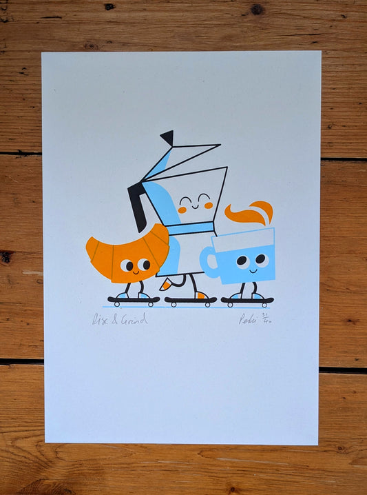 Rise and Grind - A4 3 colour screenprint - by Peski Studio