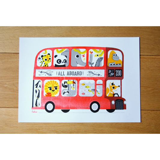 Zoo Bus ‘All Aboard’ A3 RISO Print by Peski Studio