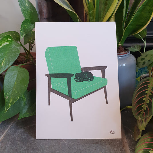Puppy Nap in green - A4 RISO print - by Peski Studio