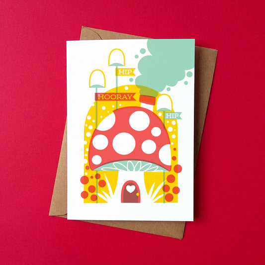 Toadstool Cottage Greetings Card - by Peski Studio