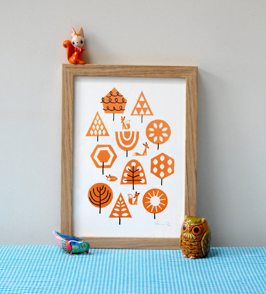 Foxy Forest - A4 silkscreen print - 2021 edition by Peski Studio