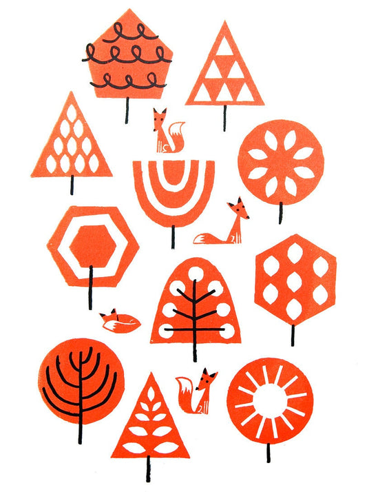 Foxy Forest - A4 silkscreen print - 2021 edition by Peski Studio