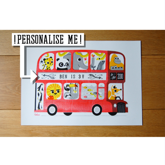 Zoo Bus! A3 Personalised RISO Print by Peski Studio