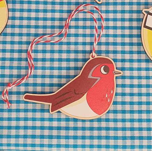 Robin bird - wooden hanging decoration