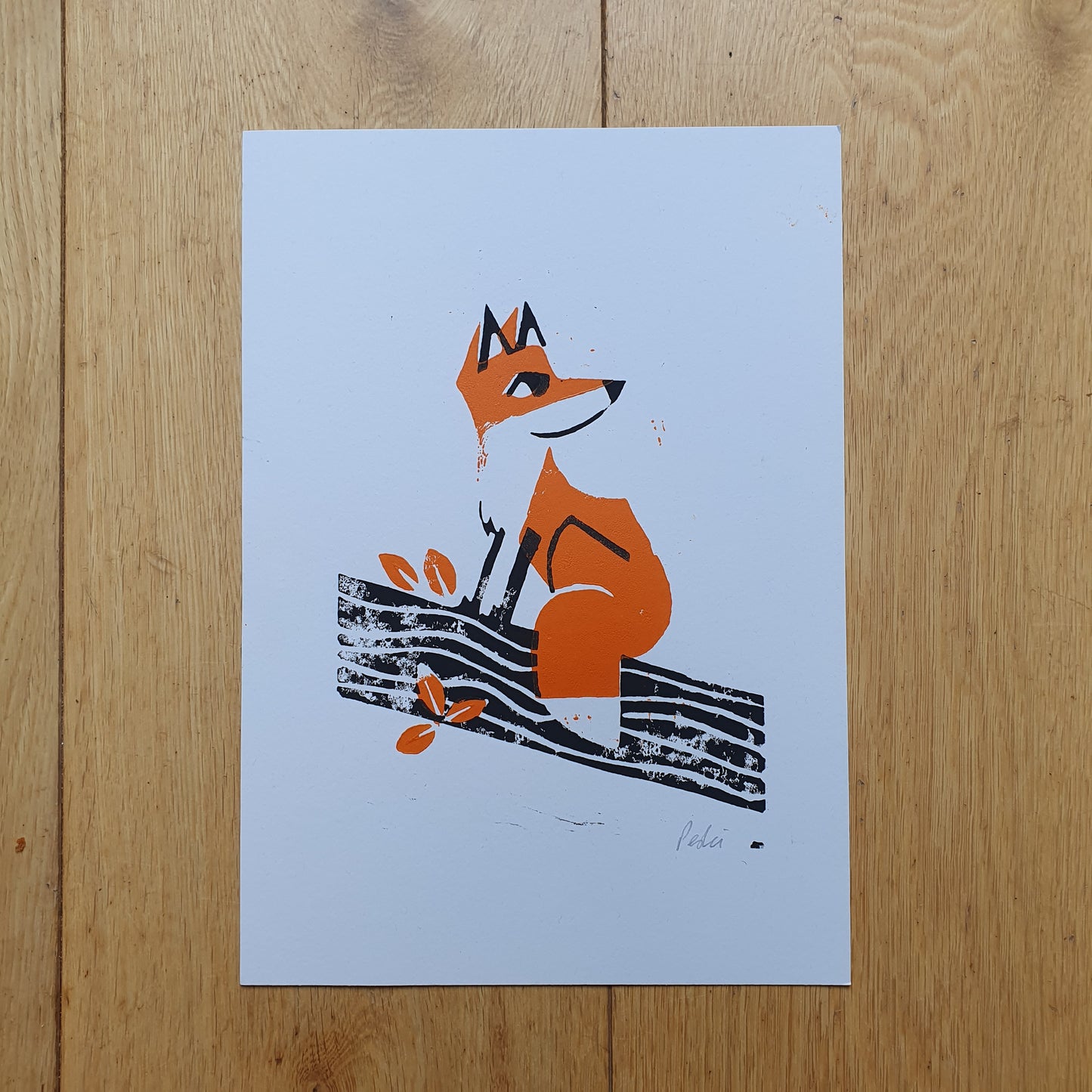 What's up Fox - A4 lino print by Peski Studio