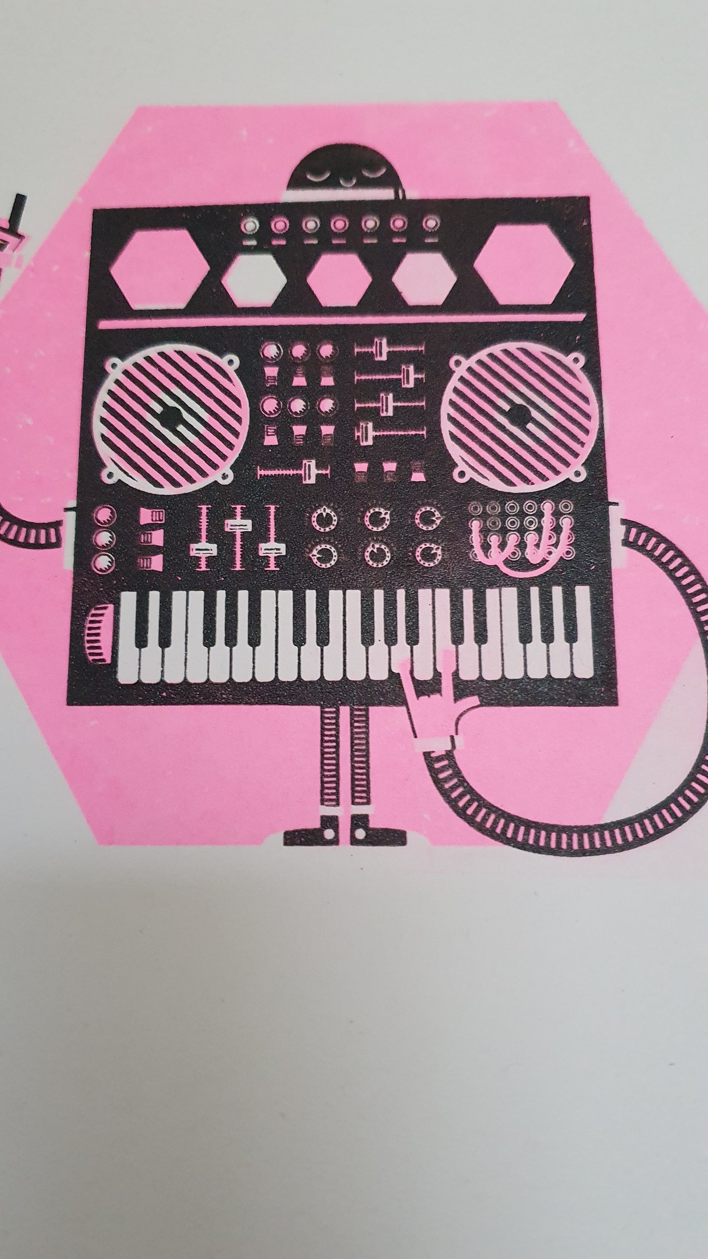 Synthi in neon pink - A4 2 colour screenprint - by Peski Studio