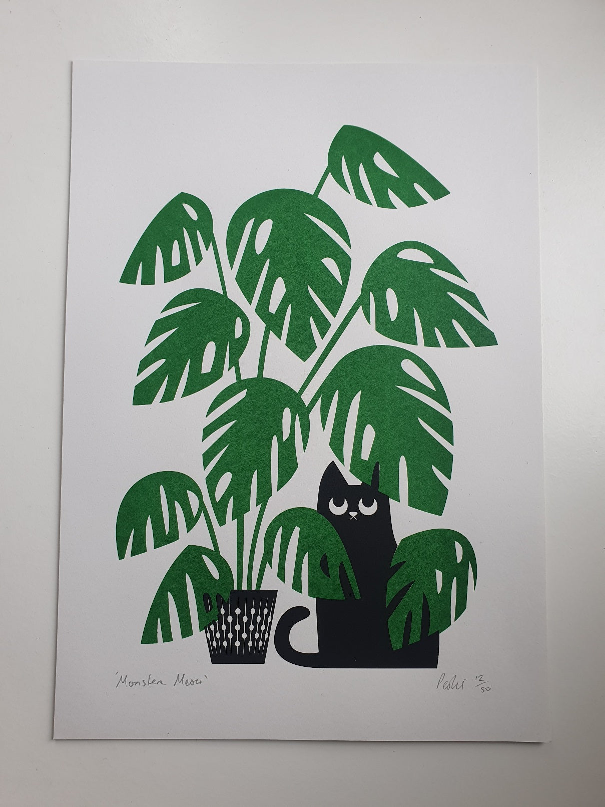 Monstera Meow - A3 Screen print - by Peski Studio