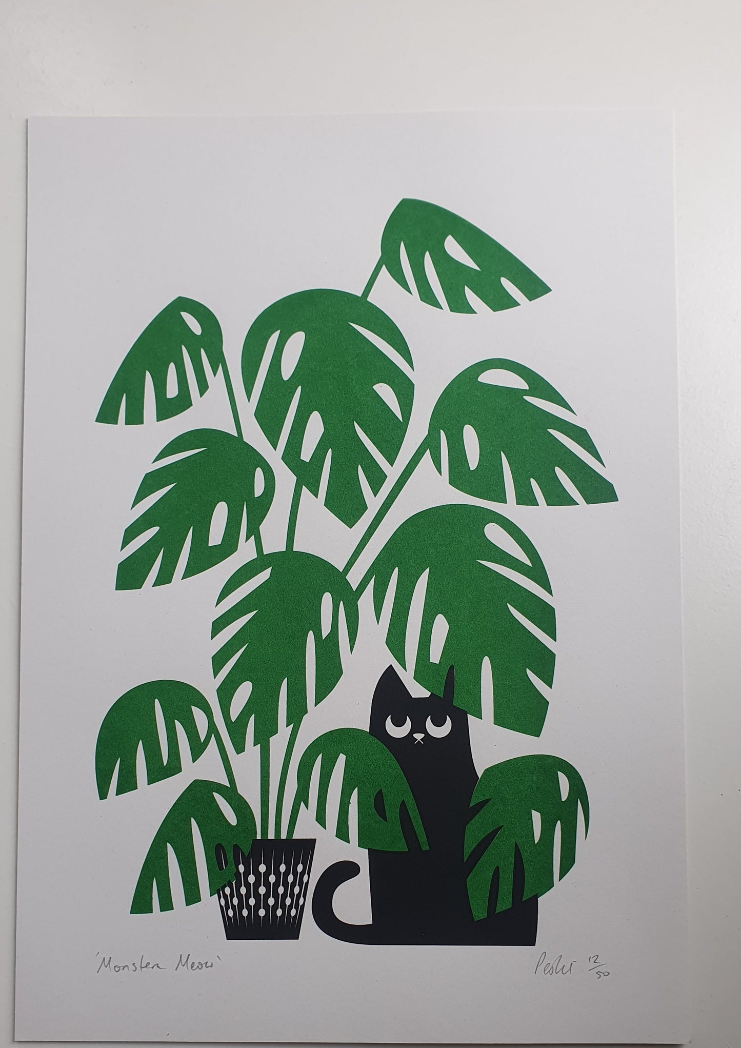 Monstera Meow - A3 Screen print - by Peski Studio