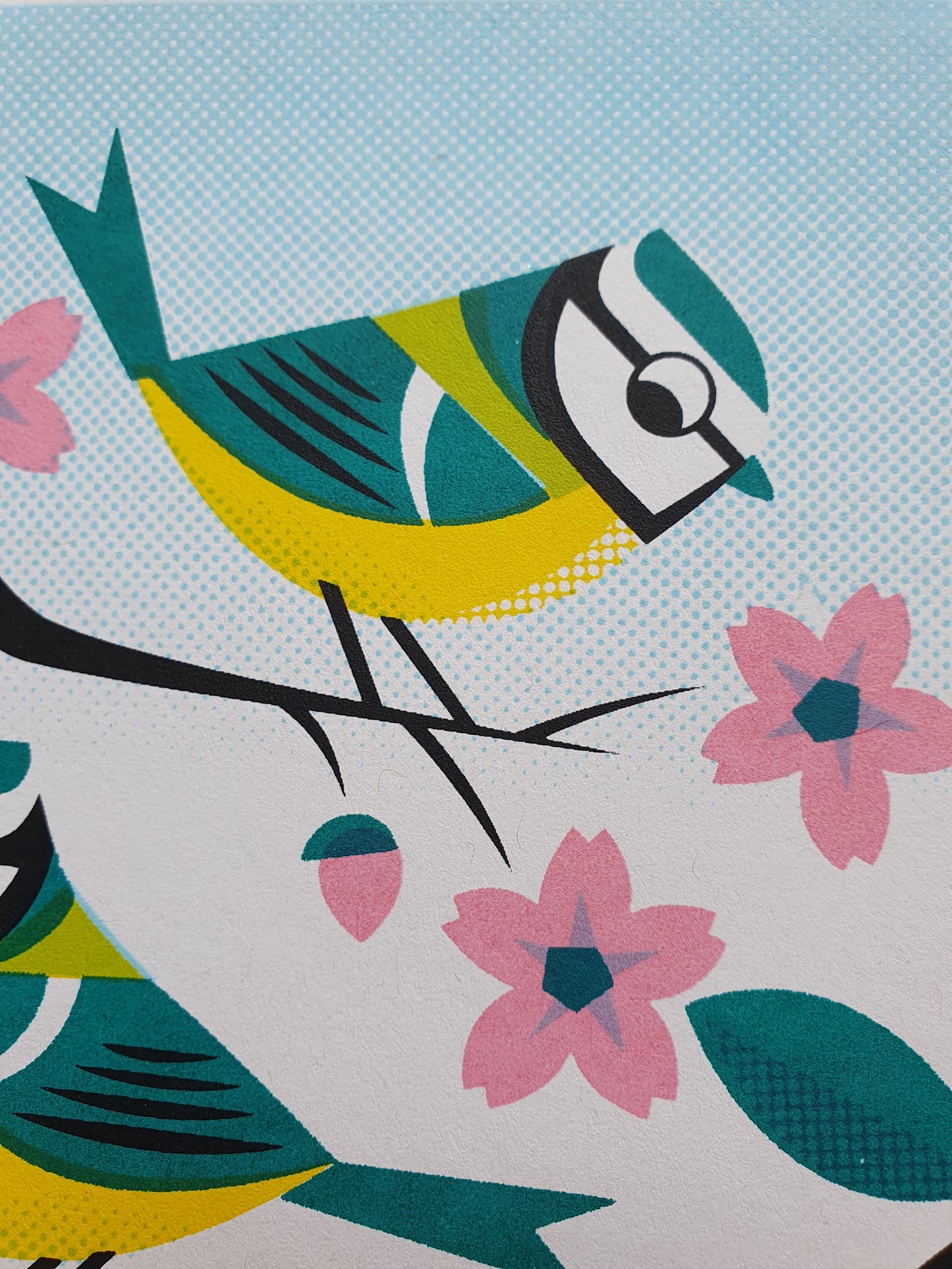 Bluetits - A4 5 colour screenprint - by Peski Studio