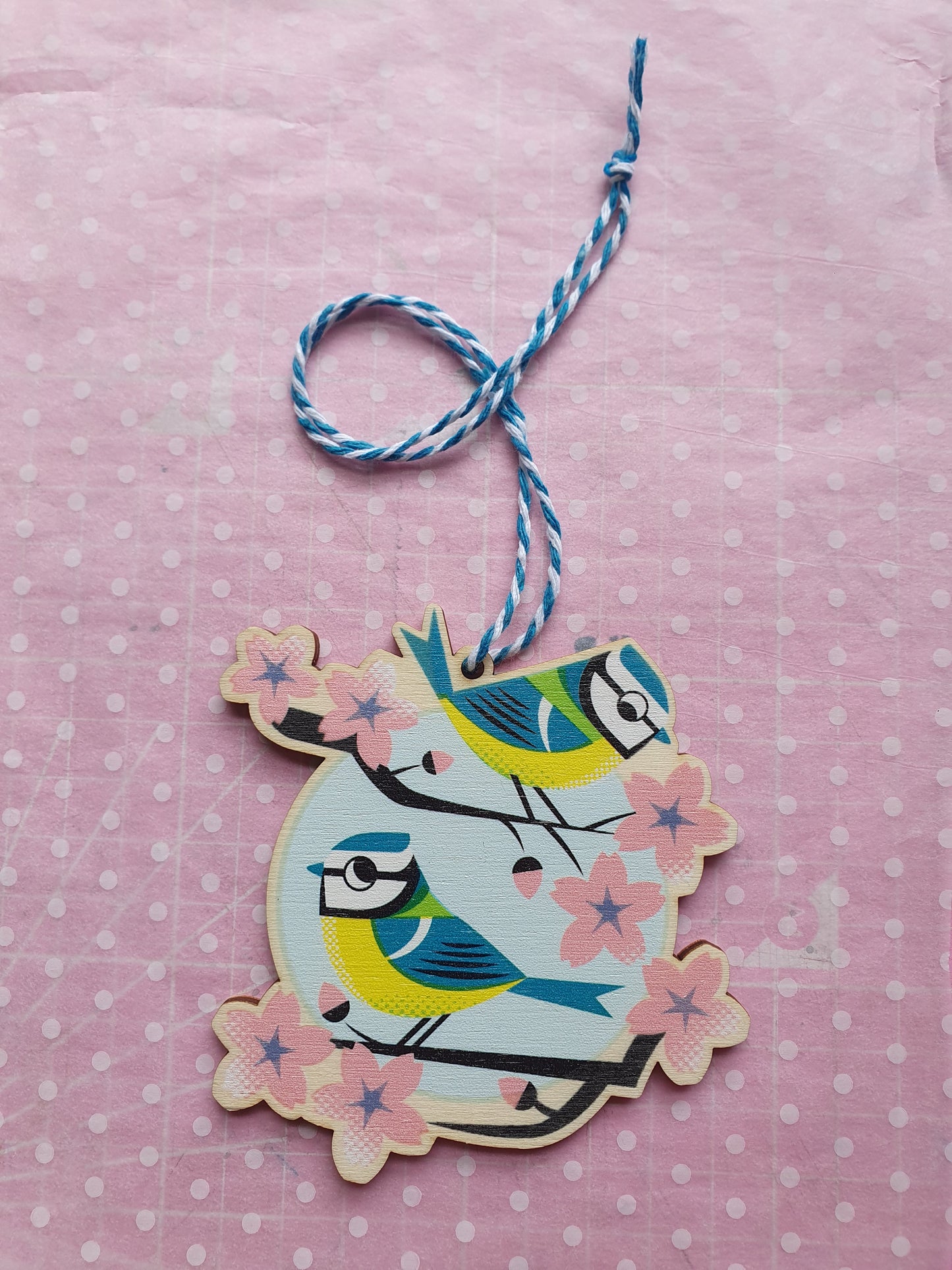 Bluetit bird - wooden hanging decoration