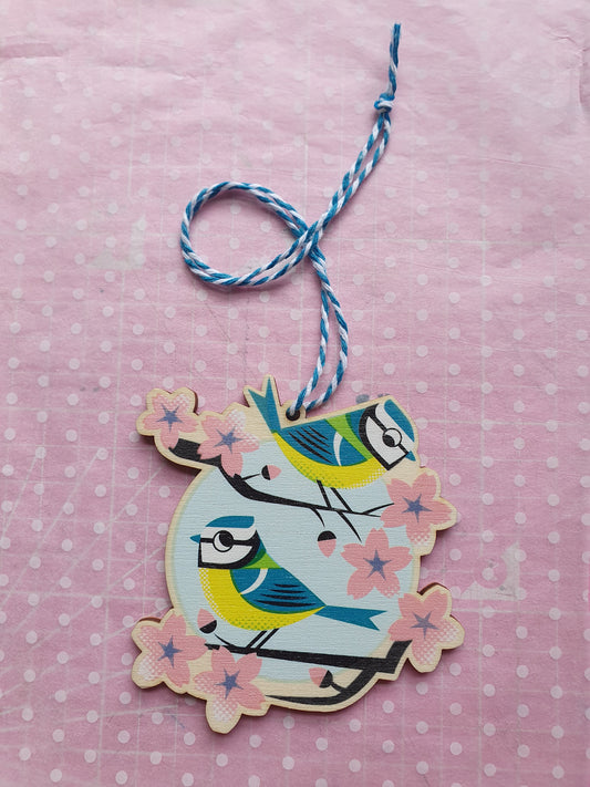 Bluetit bird - wooden hanging decoration