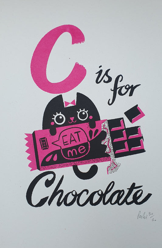 C is for Chocolate - A4 2 colour screenprint - by Peski Studio