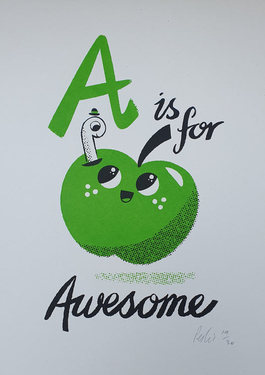 A is for Awesome - A4 2 colour screenprint - by Peski Studio