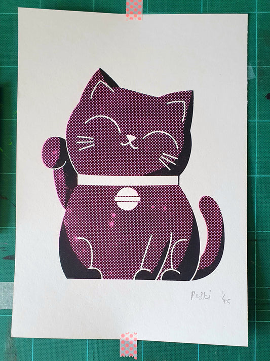 Maneki Neko - A4 2 colour screenprint - by Peski Studio