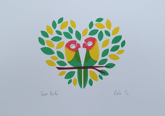 Love Birds - A4 3 colour screenprint - by Peski Studio