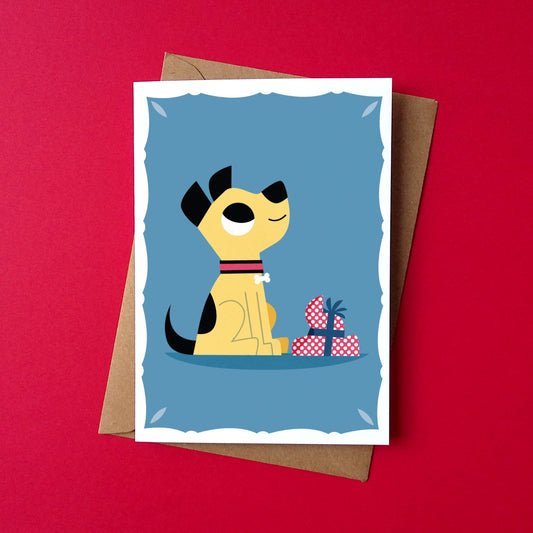 I brought you a present Dog - Christmas Greetings Card - by Peski Studio