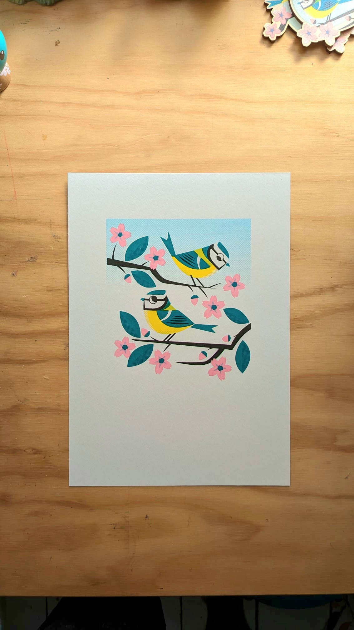 Bluetits - A4 5 colour screenprint - by Peski Studio