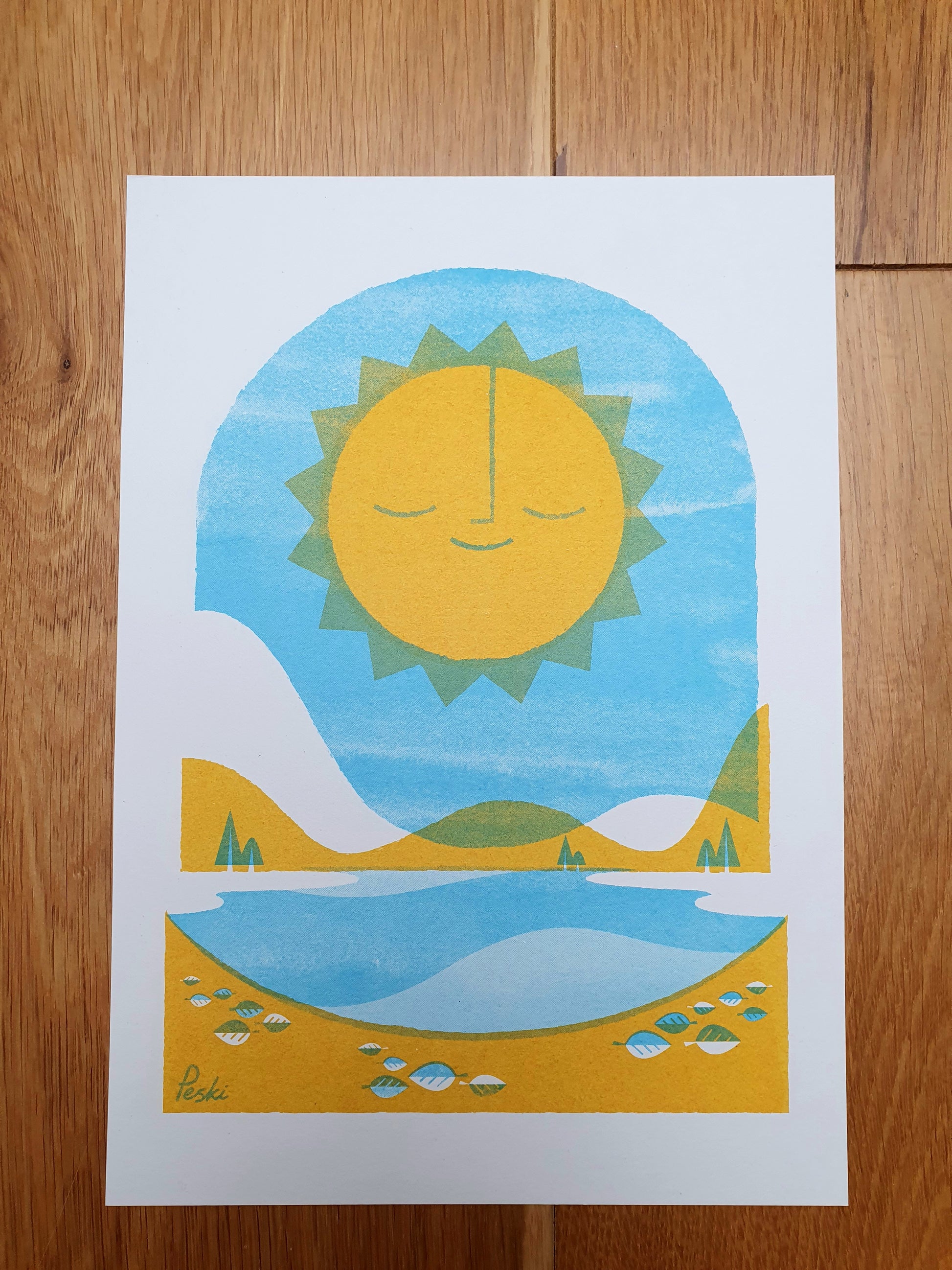 Hello Sunshine riso art print by Peski Studio