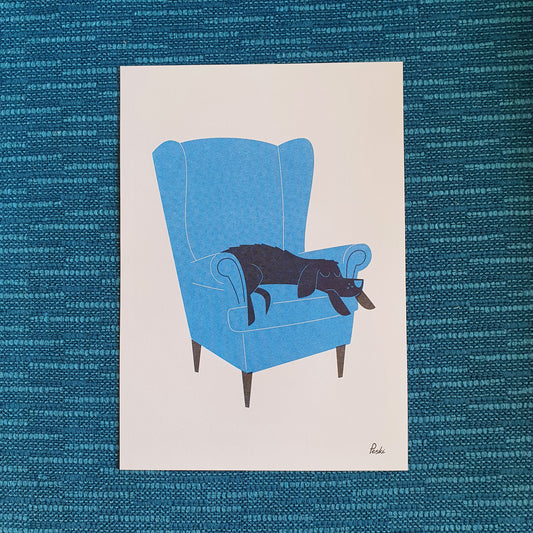 Dog Nap in blue - A4 RISO print - by Peski Studio