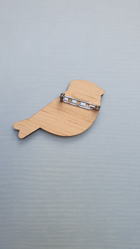 Goldfinch bird wood pin badge brooch
