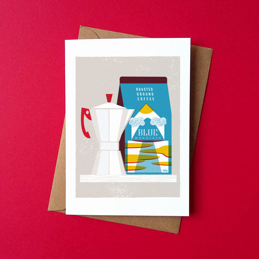 Blue Mountain Coffee Greetings Card by Peski Studio