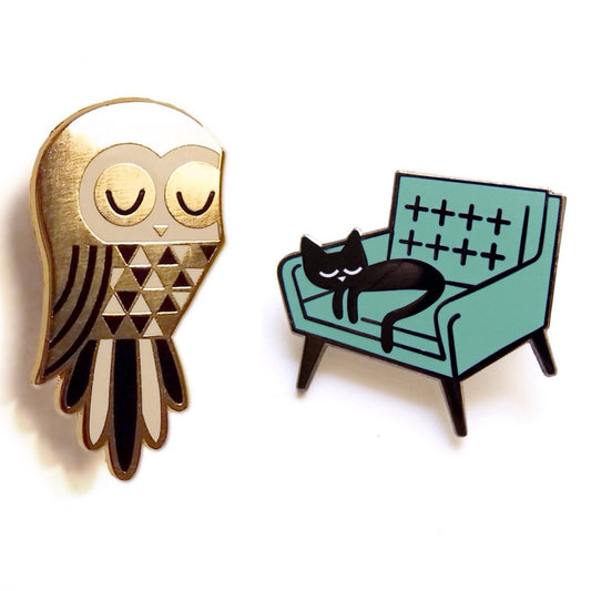 Twit Owl and Cat Nap - Enamel Pin Badges