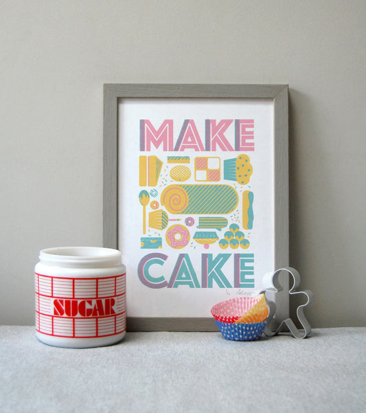 Make Cake A4 - 3 colour Screen Print by Peski Studio