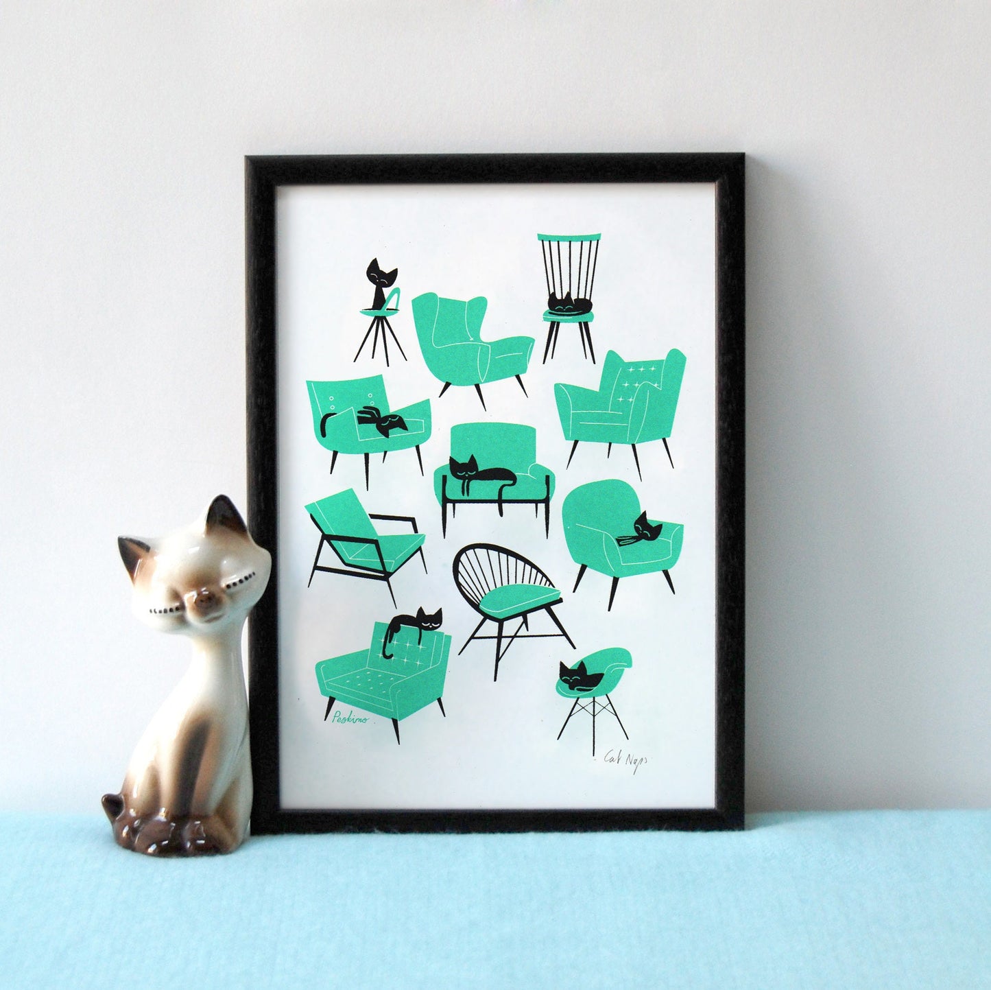 Cat Naps - A4 2 colour screenprint - by Peski Studio