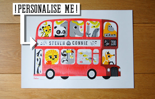 Zoo Bus! A3 Personalised RISO Print by Peski Studio